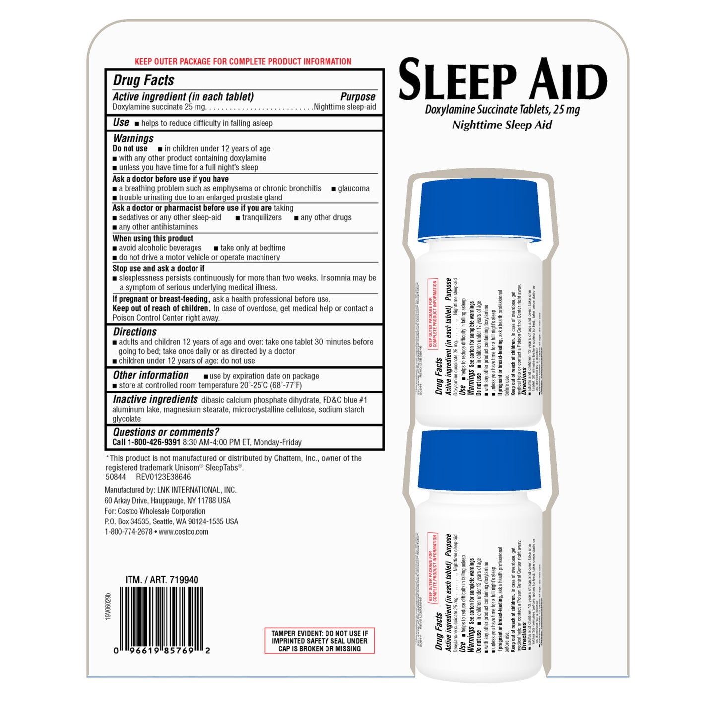 KIRKLAND SIGNATURE SLEEP AID TABLET 2 X 96 TABLETS
