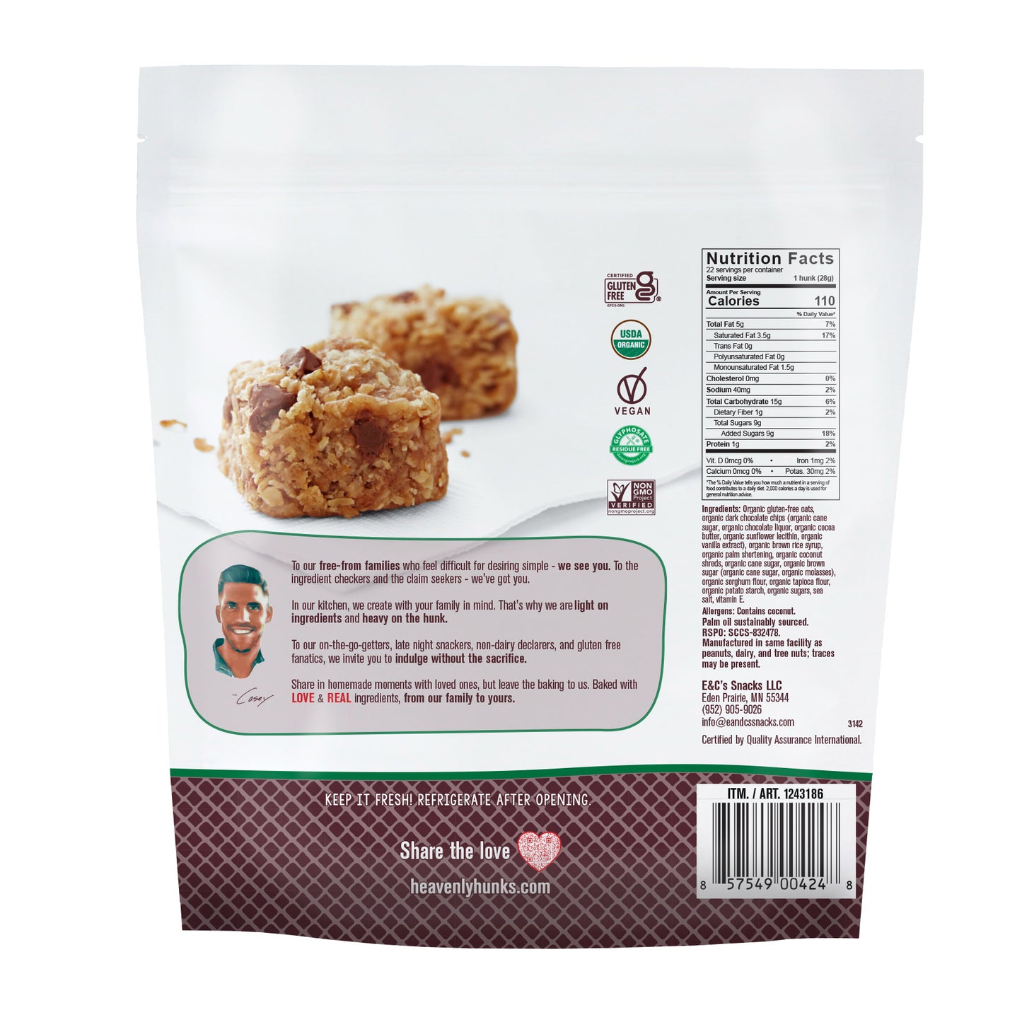 ORGANIC HEAVENLY HUNKS OATMEAL DARK CHOCOLATE 22 OZ