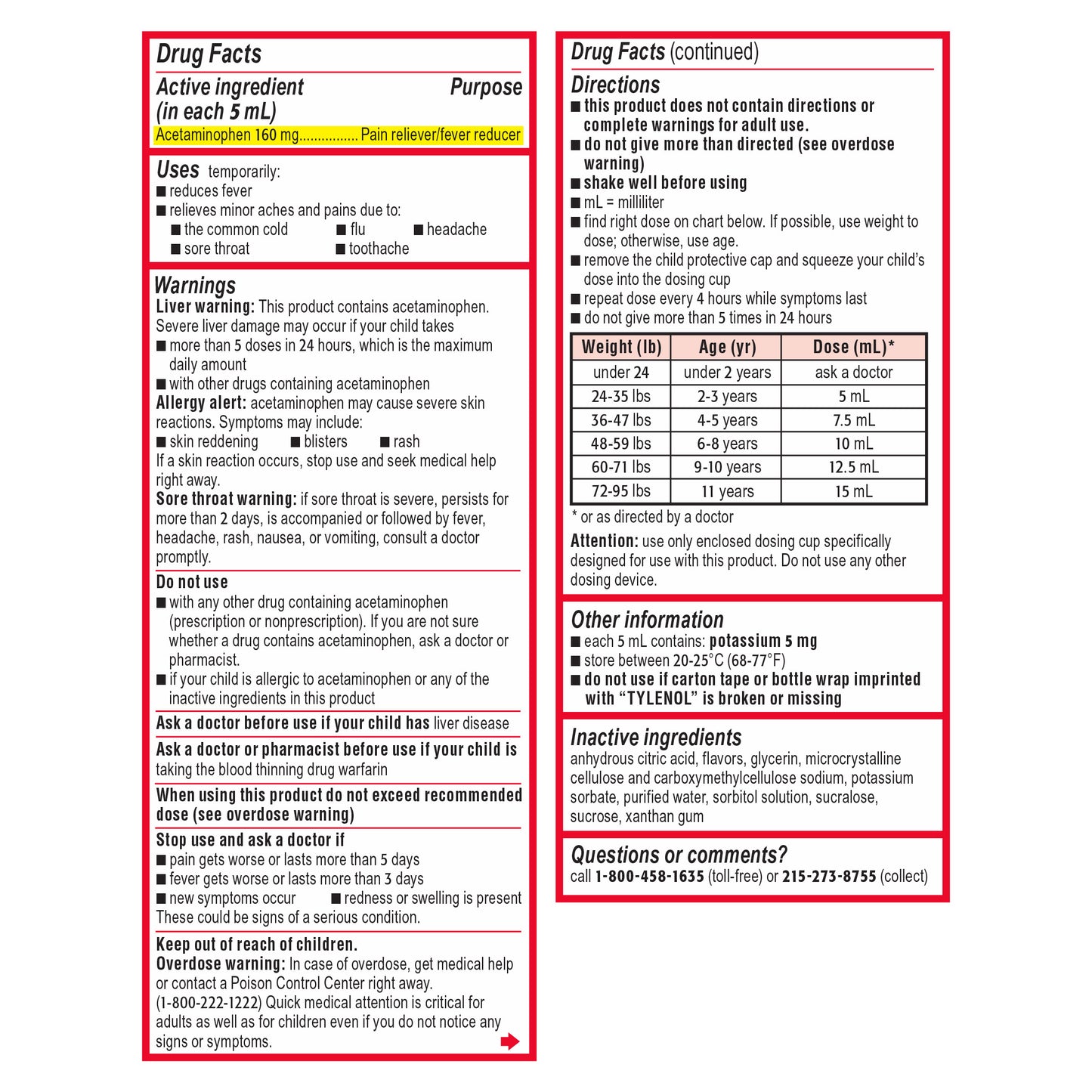 CHILDREN'S TYLENOL SUSPENSION DYE-FREE CHERRY 3X4 OZ • HSA/FSA ELIGIBLE