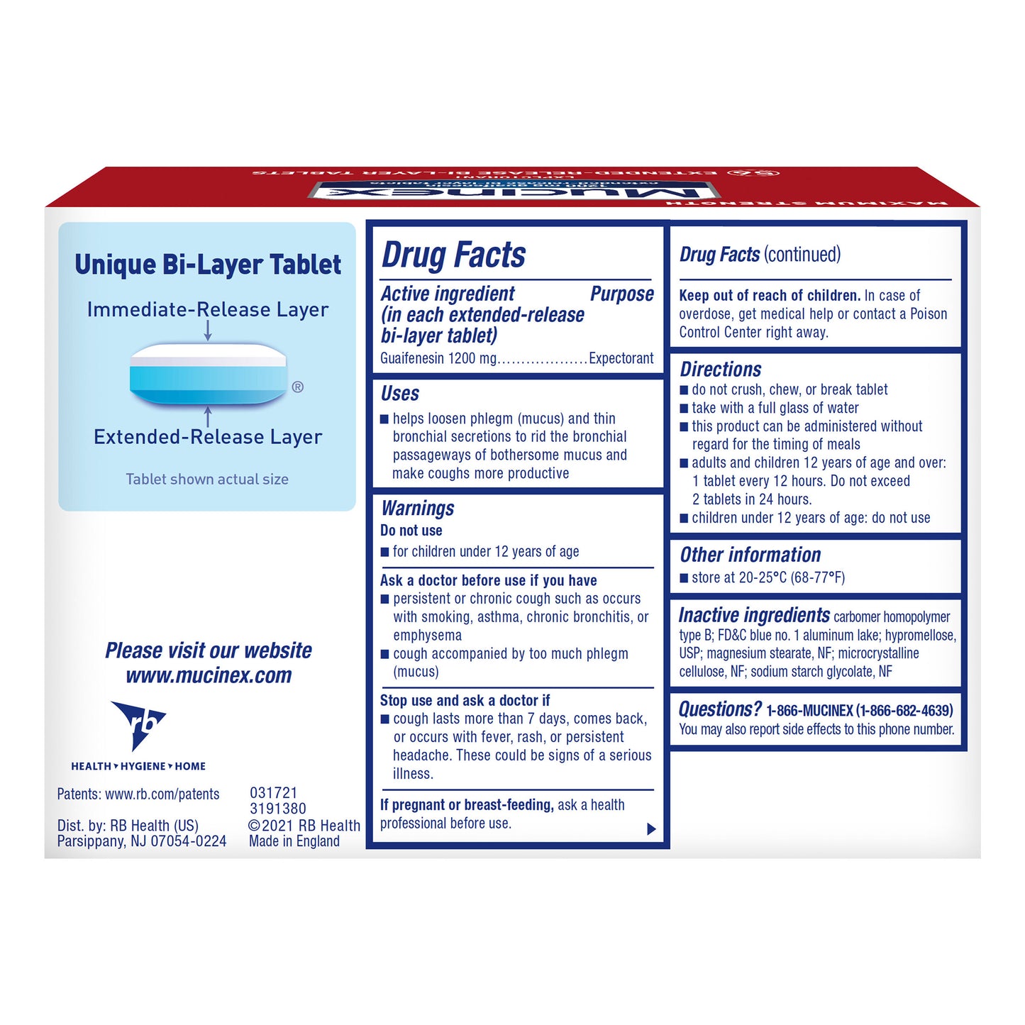 MUCINEX EXPECTORANT MAX STRENGTH 12HR 56CT
