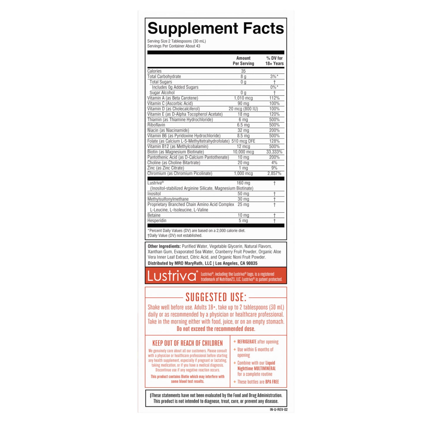 MARYRUTH'S LIQUID MULTIVITAMIN + HAIR GROWTH 2 X 220Z