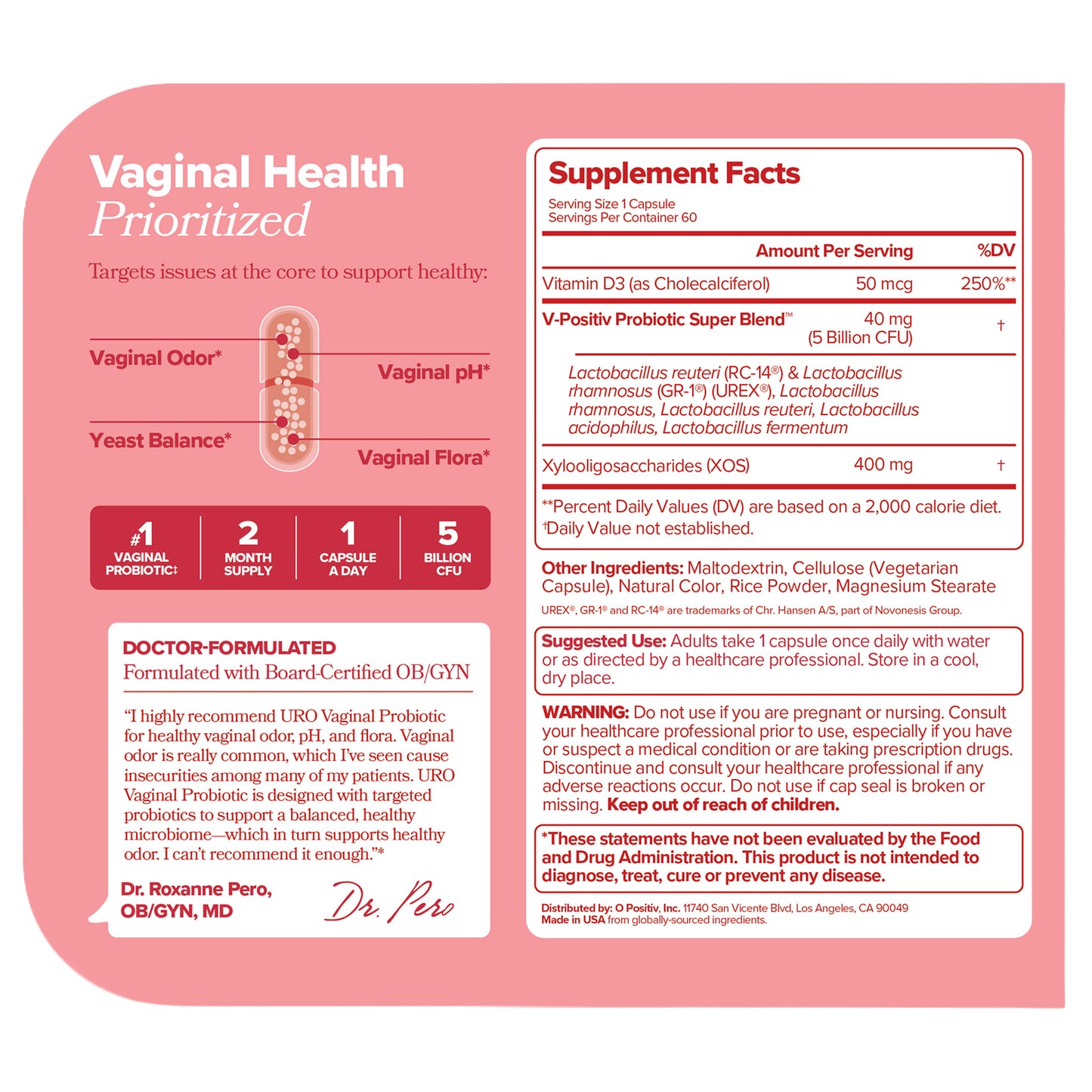 URO VAGINAL PROBIOTIC PLUS VITAMIN D3 60 CAPSULES