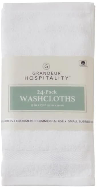 Grandeur Hospitality Washcloths, 13 x 13 inches, Pack of 24, White