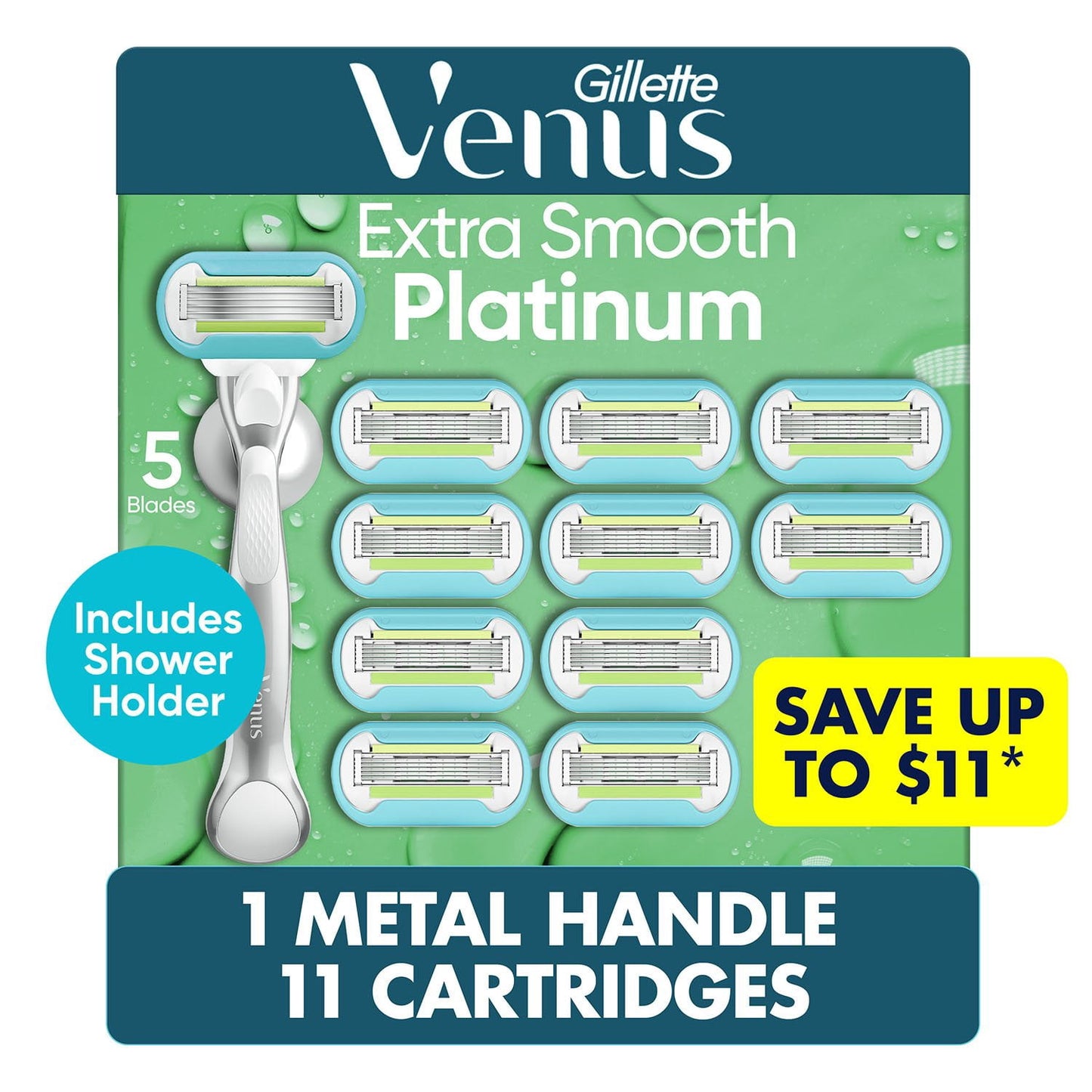 Venus Extra Smooth Women's Razor, 5 Blades, 1 Handle + 11 Cartridges
