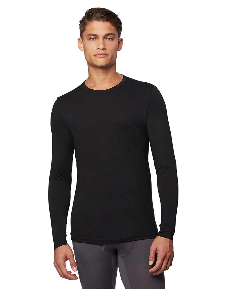 32 Degrees Heat Mens Performance Thermal Baselayer Crewneck Long Sleeve Top, Black, X-Large