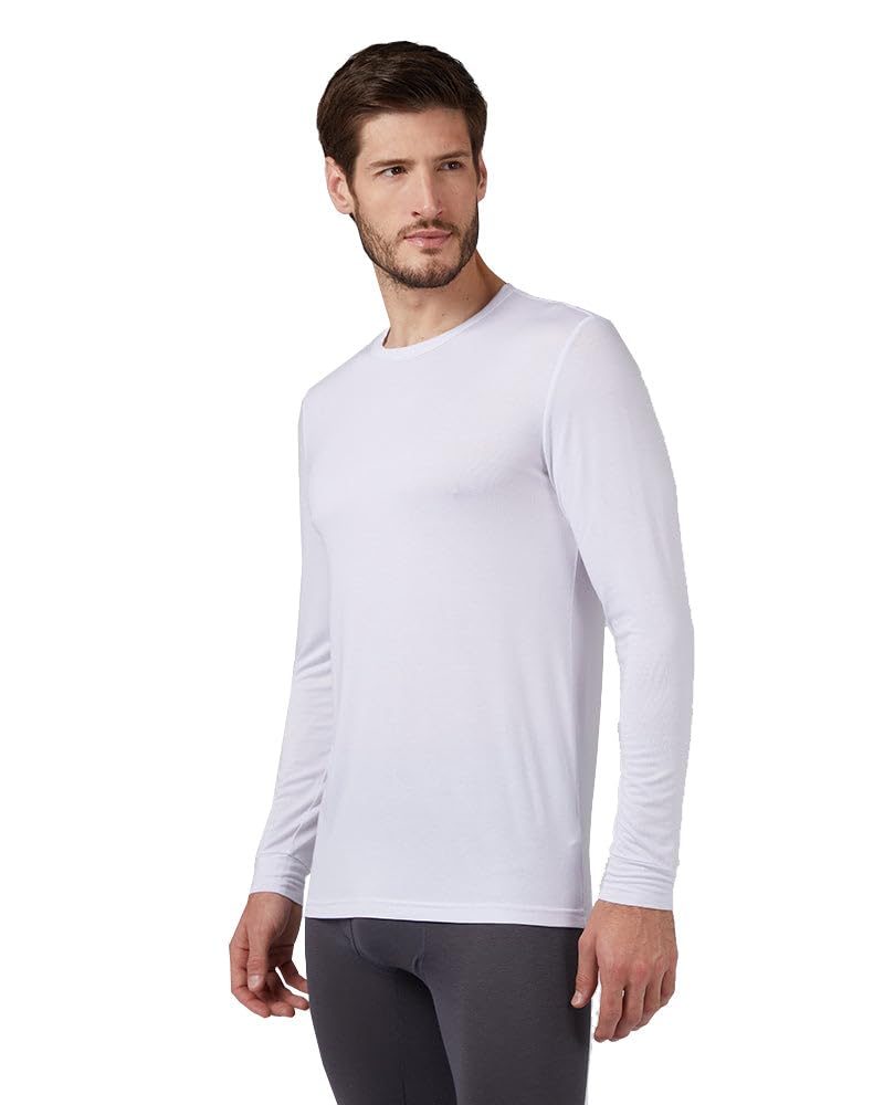 32 Degrees Men's Lightweight Baselayer Crew Top | Form Fitting | Long Sleeve| 4-Way Stretch | Thermal, White, Small