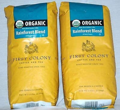 First Colony Coffee and Tea Rainforest Blend USDA Organic Arabica Coffee 2.5lbs (2 pack)