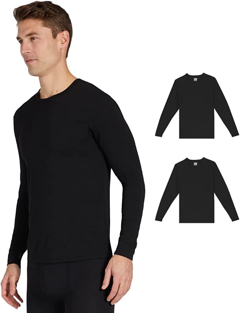 32 Degrees Men's 2-Pack Performance Lightweight Thermal Baselayer Crewneck Top, Black/Black, X-Large