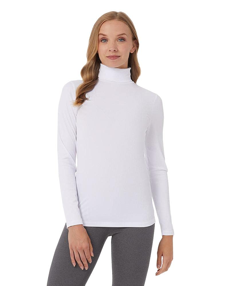 32 Degrees Women’s Ultra Soft Thermal Midweight Baselayer Turtleneck Long Sleeve Top, White, X-Small
