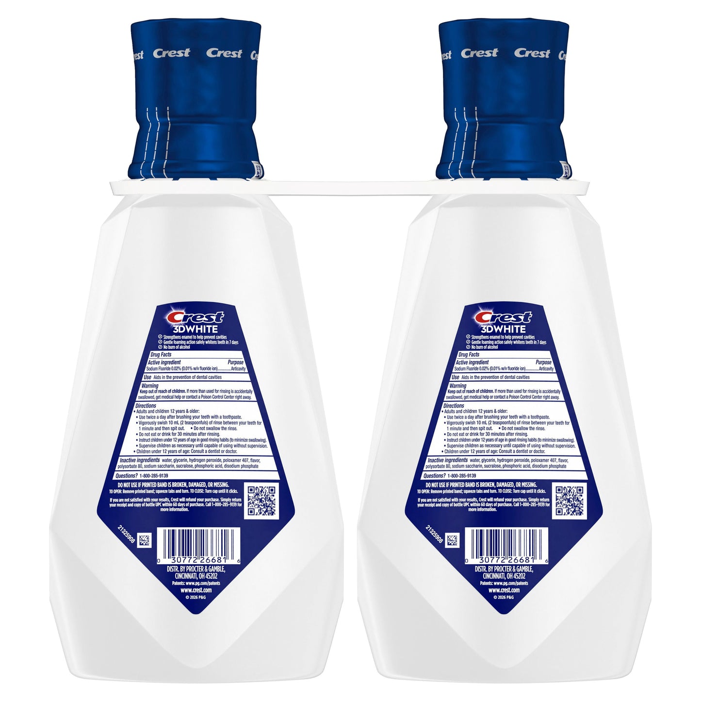 Crest 3D White Strength Whitening Mouthwash, Clean Mint, 32 fl. oz., 2 pk.