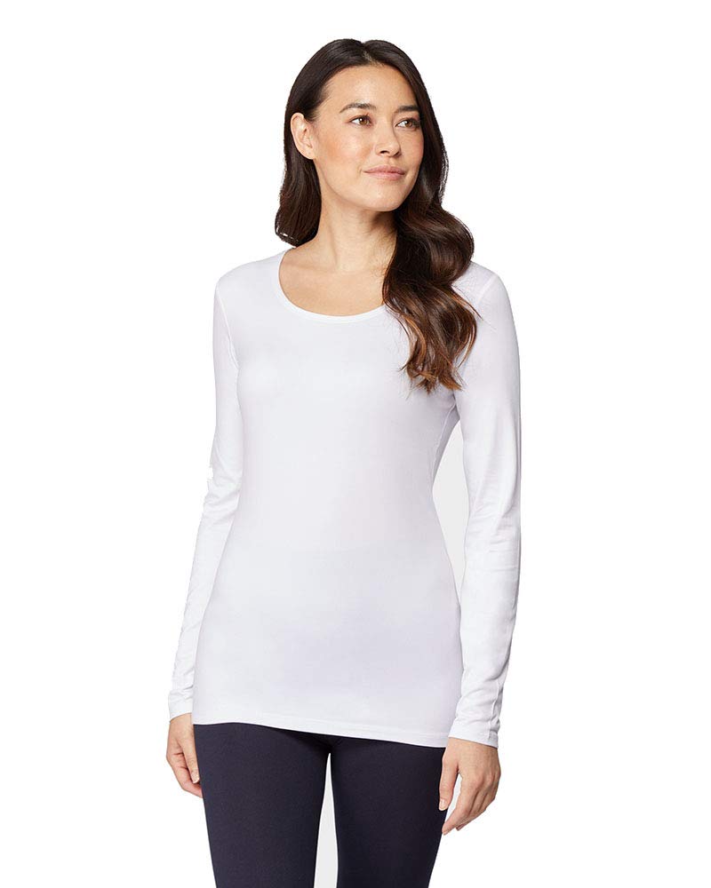 32 Degrees Heat Lightweight Thermal Baselayer Long Sleeve Scoop Top, White19, Medium