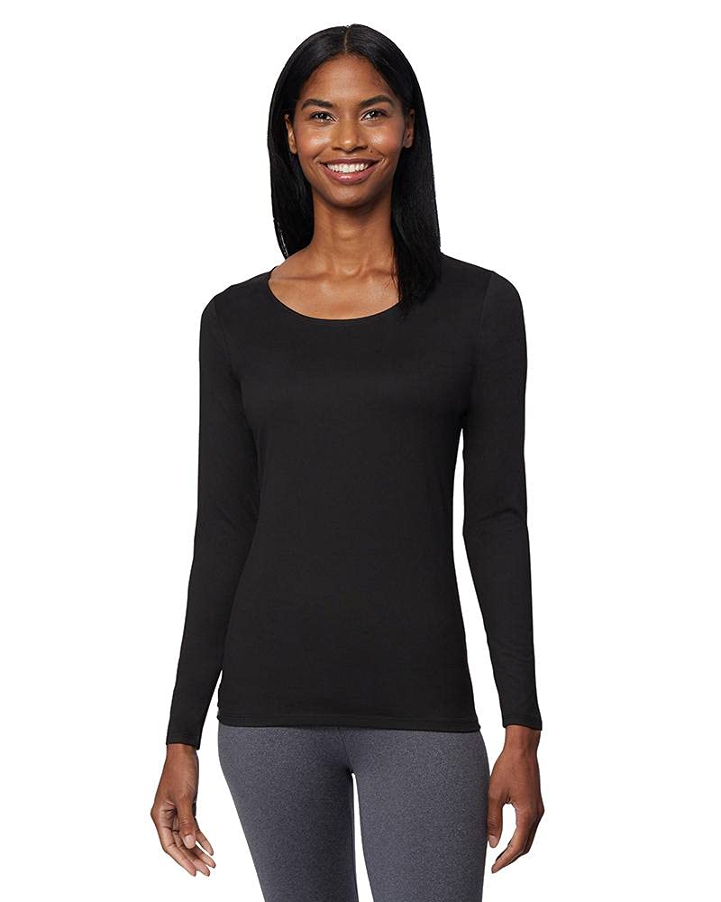 32 Degrees Heat Womens Ultra Soft Thermal Lightweight Baselayer Scoop Neck Long Sleeve Top, Black, X-Large