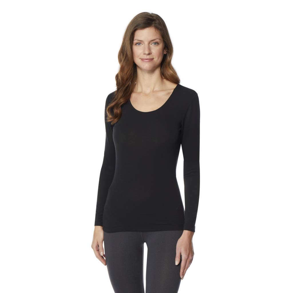 32 Degrees Women's Heat Plus Baselayer Lounge Comfy Active Wicking Scoop Top, Black, XLarge