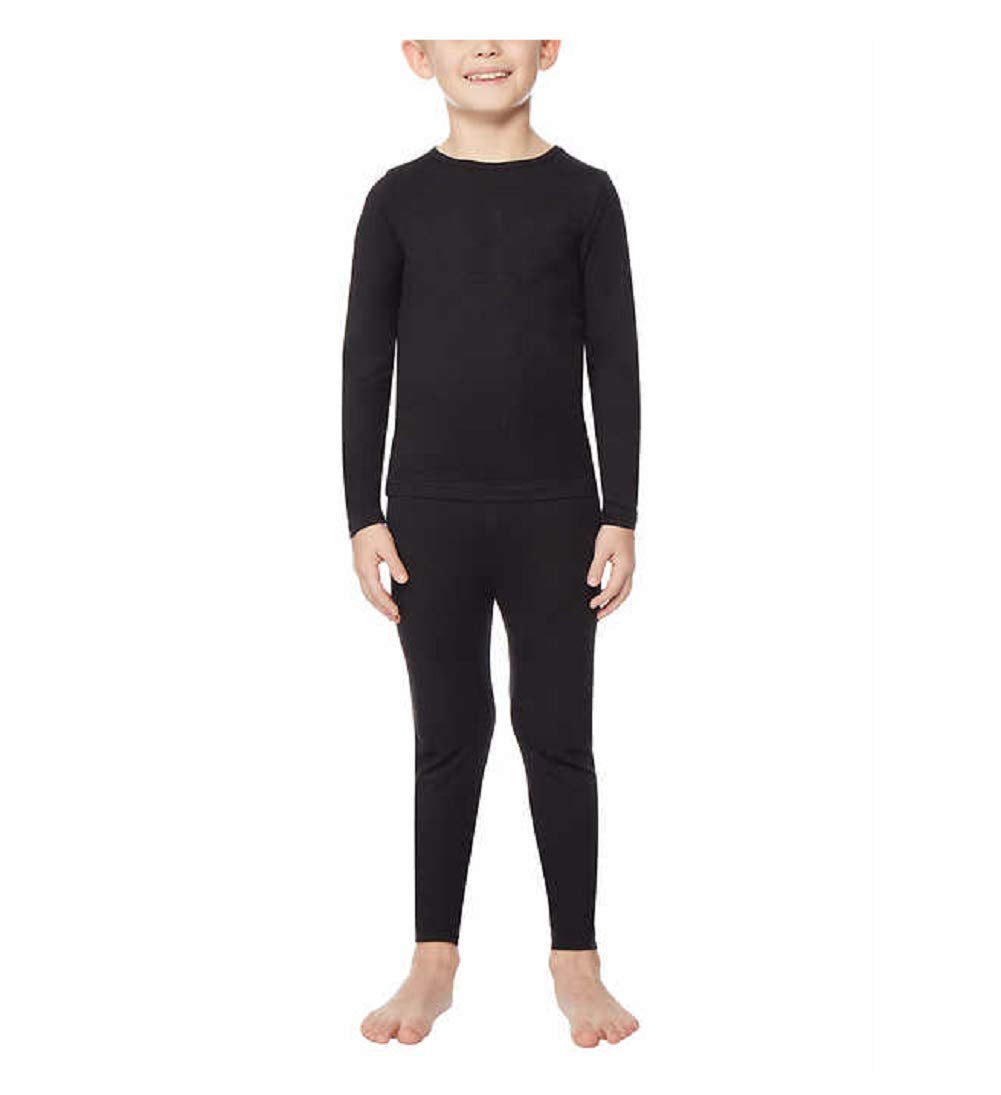 32 Degrees Weatherproof Big Girls's Base Layer Thermal Shirt Long Underwear Set (X-Small, Black)