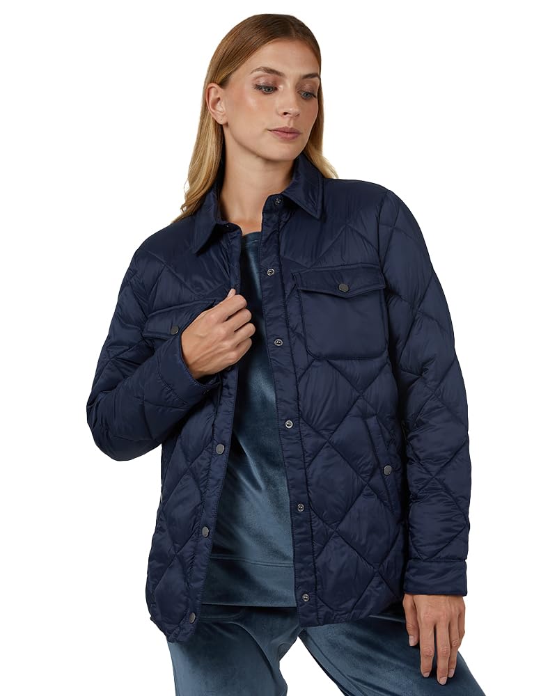 32 Degrees Heat Women's Lightweight Poly-Fill Shirt Jacket | Quilted | Semi-Fitted | Snap Pockets, Dress Blue, XX-Large