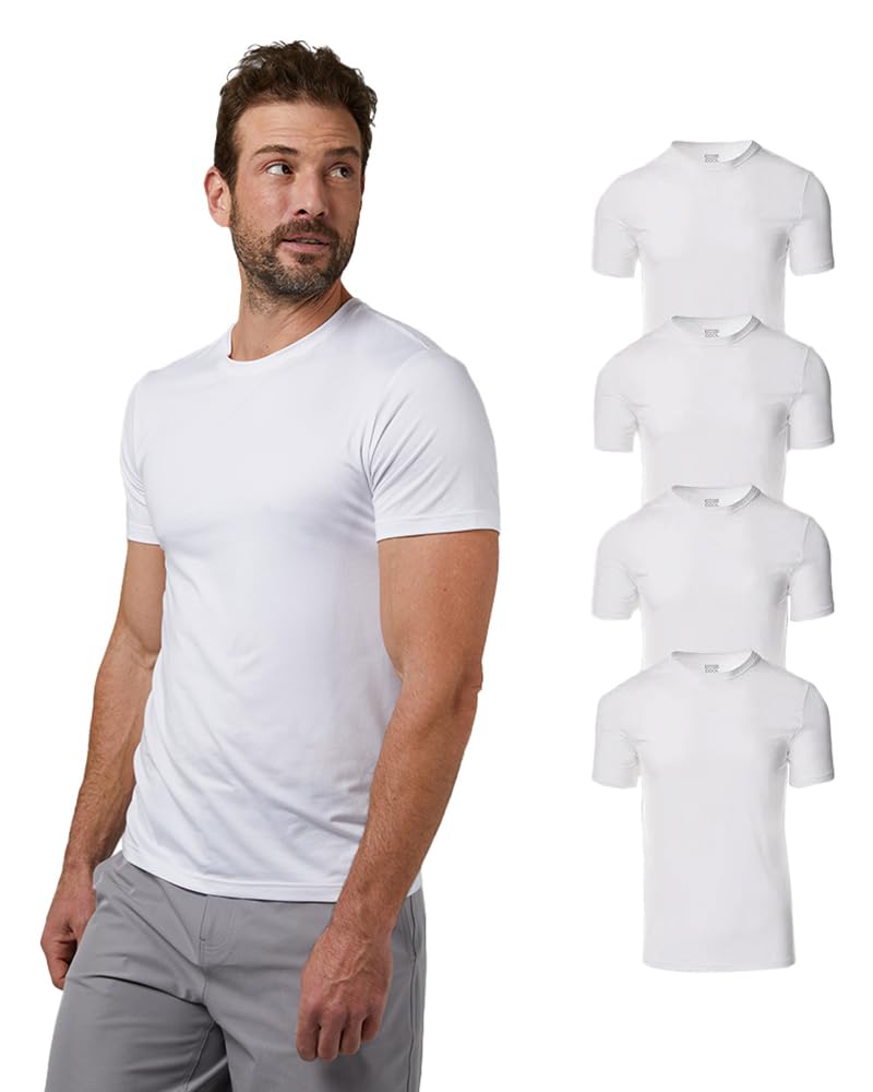 32 Degrees Mens 4 Pack Cool Quick Dry Active Basic Crew T-Shirt, White, Large