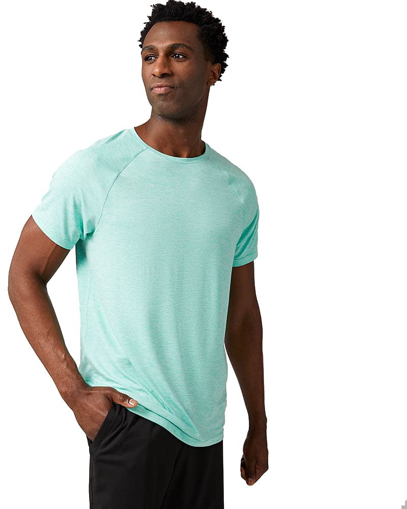 32 Degrees Cool Men’s Active T-Shirt | Raglan Short Sleeve | Quick Dry | Anti-Odor, Spiral Sage Space Dye, Small