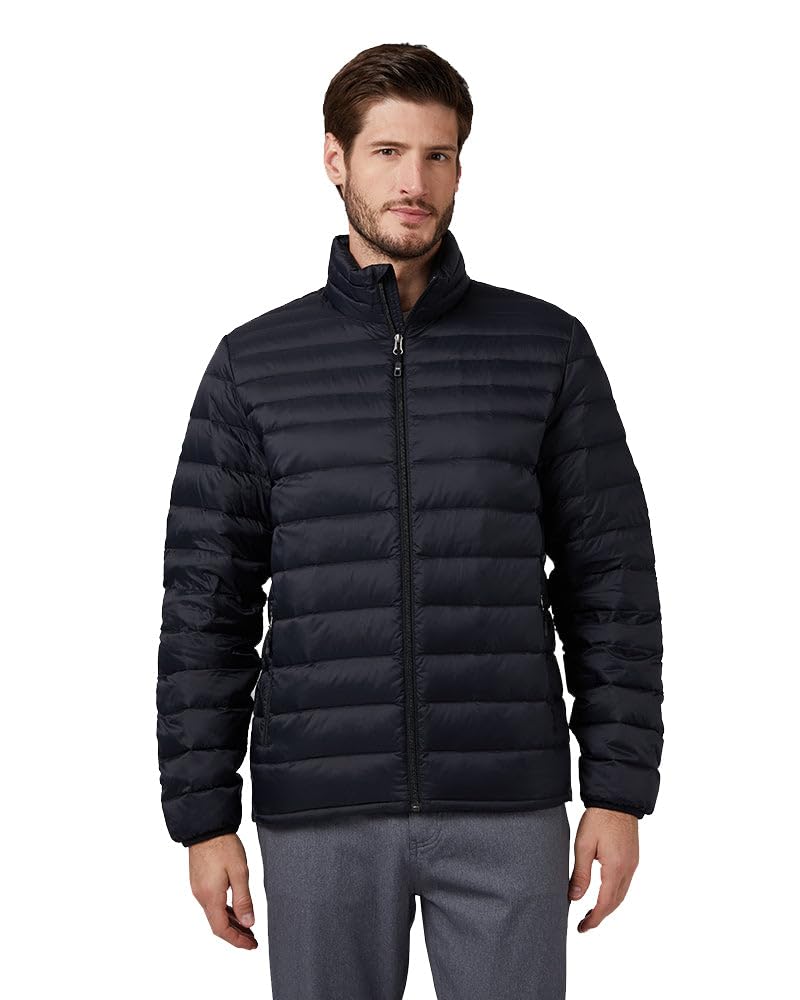 32º DEGREES Men's Ultra-Light Down Packable Jacket | Layering | Zippered Pockets | Water Repellent, Black, Small