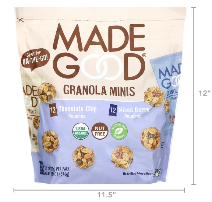 Made Really Good Granola Minis, Chocolate Chip and Mixed Berry, 24 Pouches, USDA Organic, Nut Free