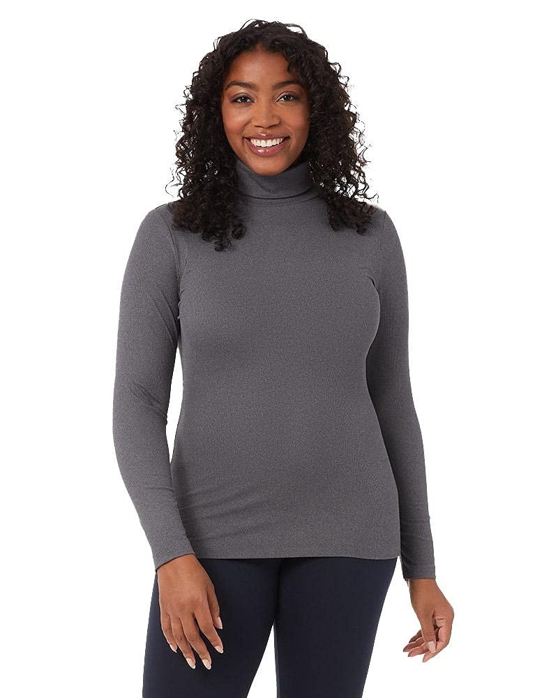 32 Degrees Women’s Ultra Soft Thermal Midweight Baselayer Turtleneck Long Sleeve Top, Charcoal Heather, XX-Large