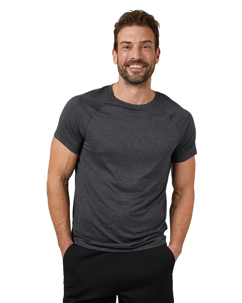 32 Degrees Cool Men’s Active T-Shirt | Raglan Short Sleeve | Quick Dry | Anti-Odor, Black Space Dye, Small