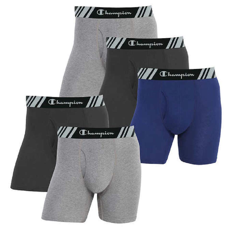 Champion Men's Boxer Briefs All Day Comfort No Ride Up Double Dry X-Temp 5 Pack (Black - Navy - Grey, Medium)