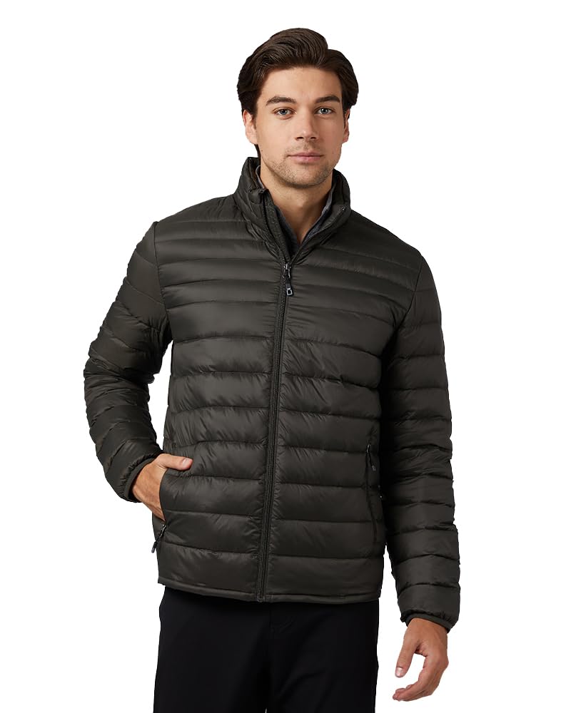32 Degrees Heat Men's Ultra-Light Down Packable Jacket | Layering | Zippered Pockets | Water Repellent, Army Green, Large