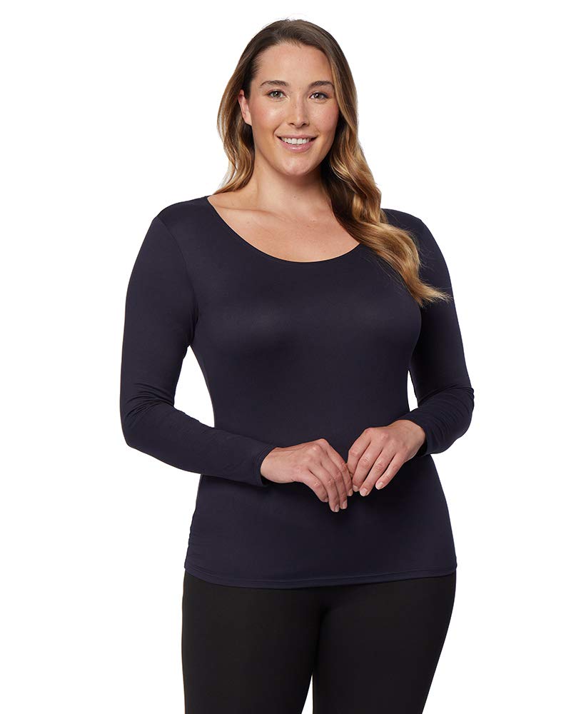 32 Degrees Heat Womens Lightweight Thermal Baselayer Long Sleeve Scoop Top, Stormy Night, Small