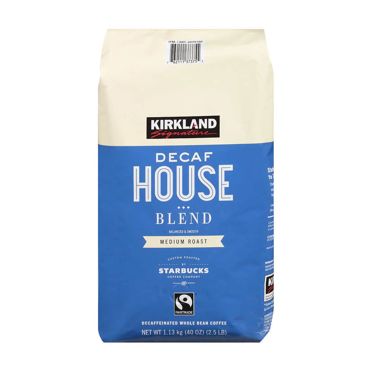 Kirkland Signature Decaf House Blend Coffee, Medium Roast, Whole Bean, 2.5 lbs