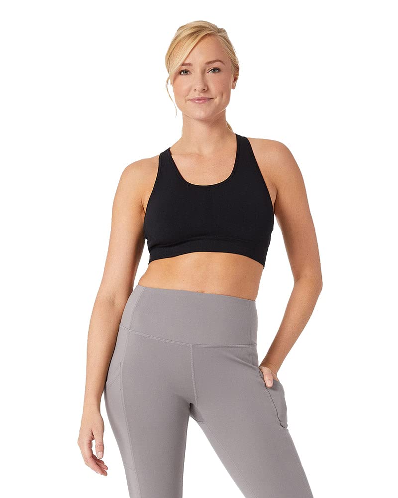 32 DEGREEES Women’s Seamless Racerback Sports Bra| Moderate Support | Full Coverage | Removable Cups, Black, XX-Large
