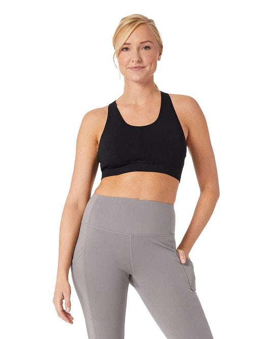 32 DEGREEES Women’s Seamless Racerback Sports Bra| Moderate Support | Full Coverage | Removable Cups, Black, X-Large
