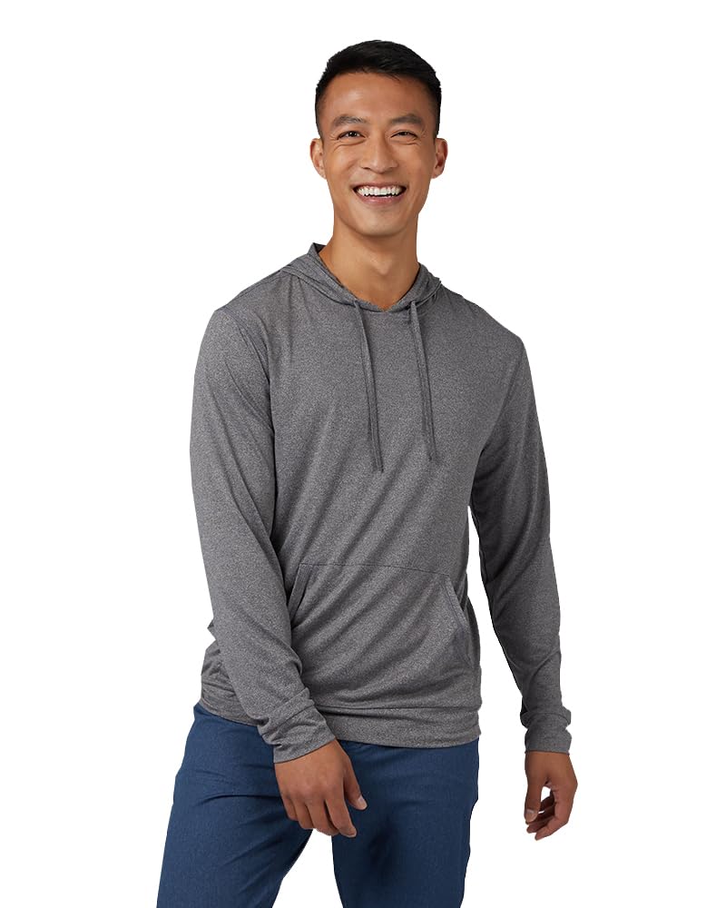 32 Degrees COOL Mens Lightweight Long Sleeve Hoodie Tee, Grey Heather, Large