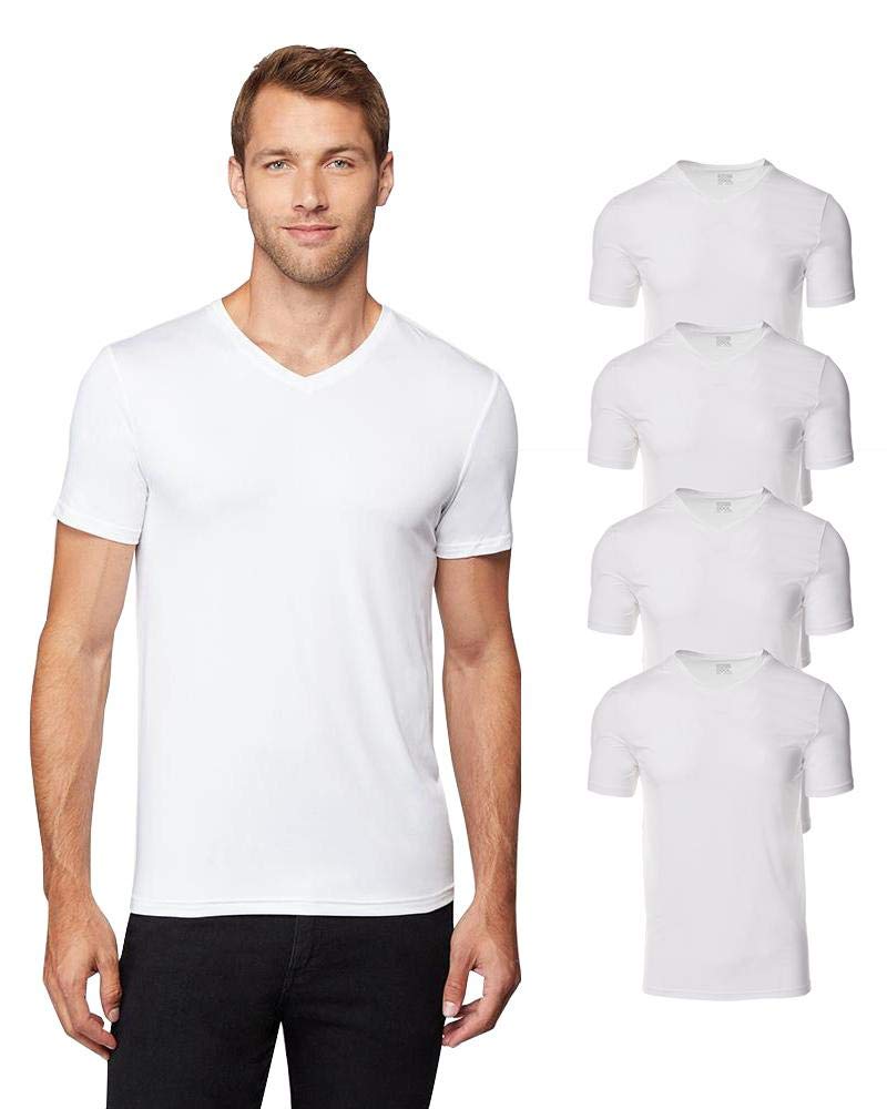 32 Degrees Mens 4 Pack Cool Quick Dry Active Basic Vneck T-Shirt, White, Small