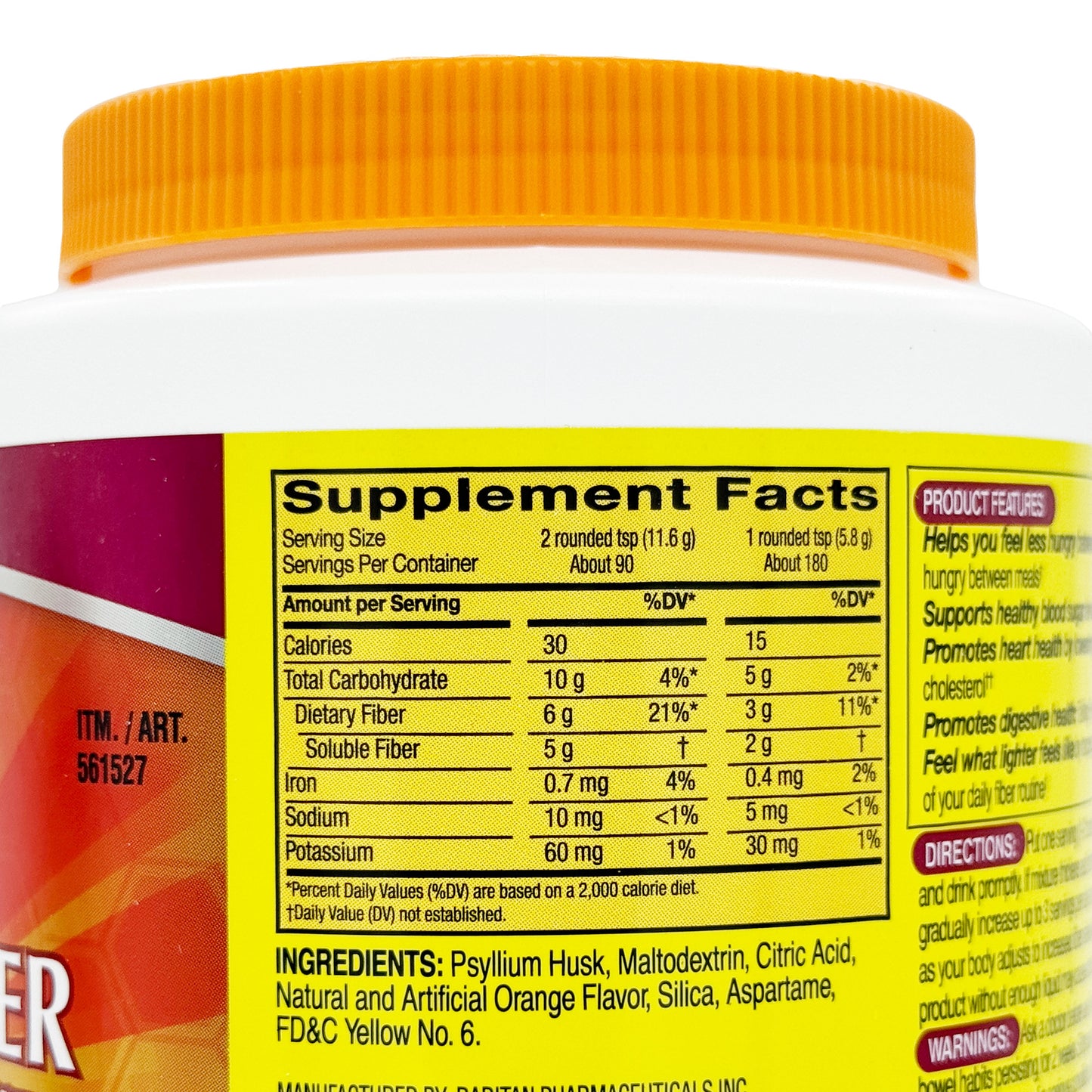 KIRKLAND SIGNATURE PSYLLIUM FIBER POWDER SUGAR-FREE 2X180 DOSE • SUGAR FREE ORANGE