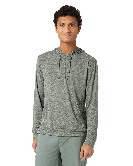 32 DEGREEES Men's Cool Classic Long Sleeve Hooded T-Shirt | Anti-Odor | 4-Way Stretch | Moisture Wicking, Kelp Space Dye, Large