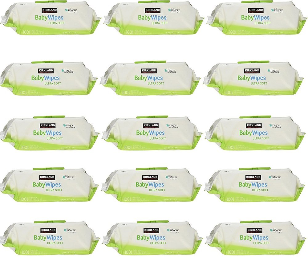 Kirkland Signature Baby Wipes Ultra Soft Unscented Strong Fiber Moisturizes Sensitive Skin Extra Large Wipes Aloe and Vitamin E Hypoallergenic, 1500 wipes