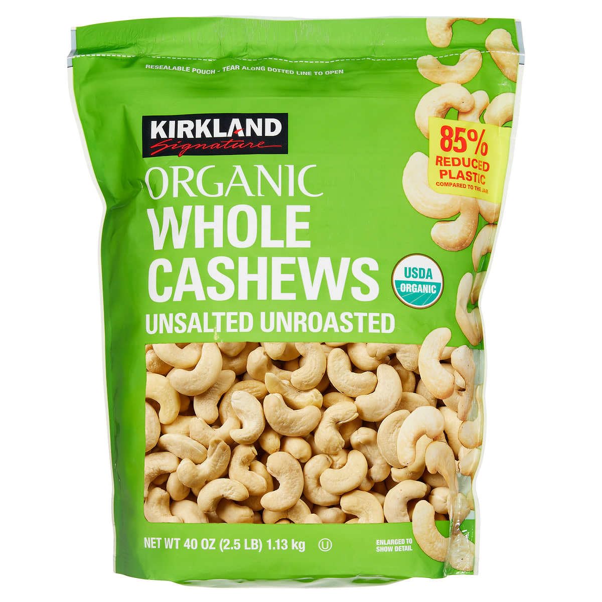 Kirkland Signature Organic Whole Cashews Unsalted Unroasted, 40 Ounce