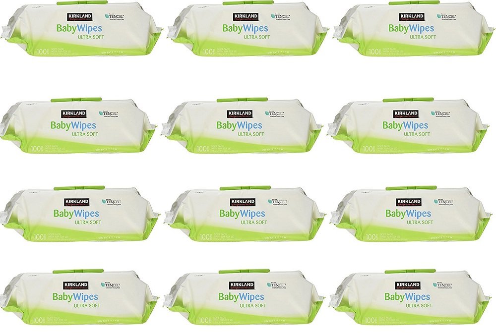 Kirkland Signature Baby Wipes Ultra Soft Unscented Strong Fiber Moisturizes Sensitive Skin Extra Large Wipes Aloe and Vitamin E Hypoallergenic, 1200 wipes