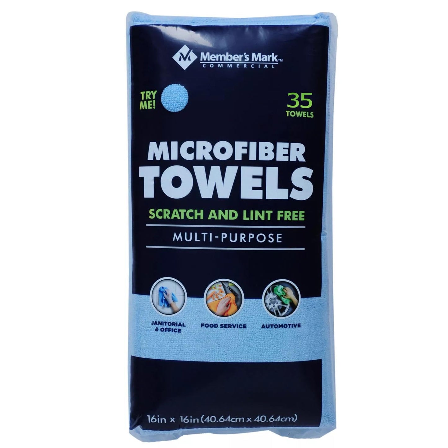 Member's Mark Microfiber Cleaning Towels for Home, Kitchen, Car, Window (16" x 16".) (35 Ct, Blue)