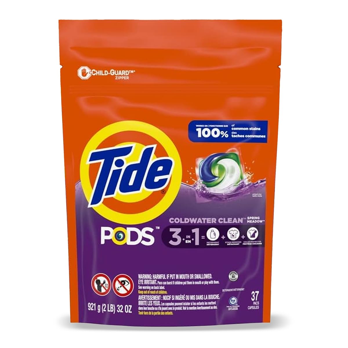 TIDE PODS Laundry Detergent Soap Pacs, Spring Meadow Scent, Powerful 3-in-1 Clean, HE Compatible, 39 Count (1 Bag)