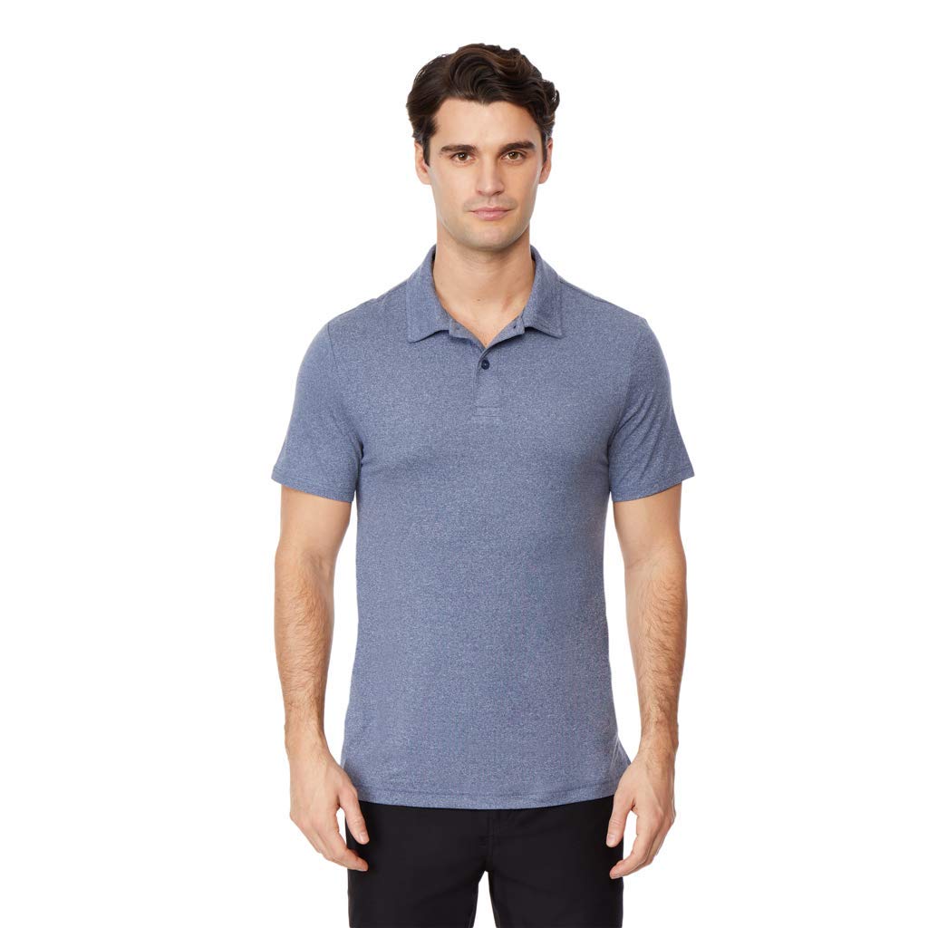 32 Degrees Cool Mens Classic Slim Fit Quick-Dry Active Golf Polo, Deep Pacific Heather, Small