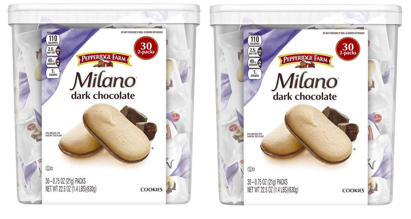 Pepperidge Farm, Milano, Cookies, Dark Chocolate, 22.5 oz, Multi-Pack,2-Packs, (30 Count)