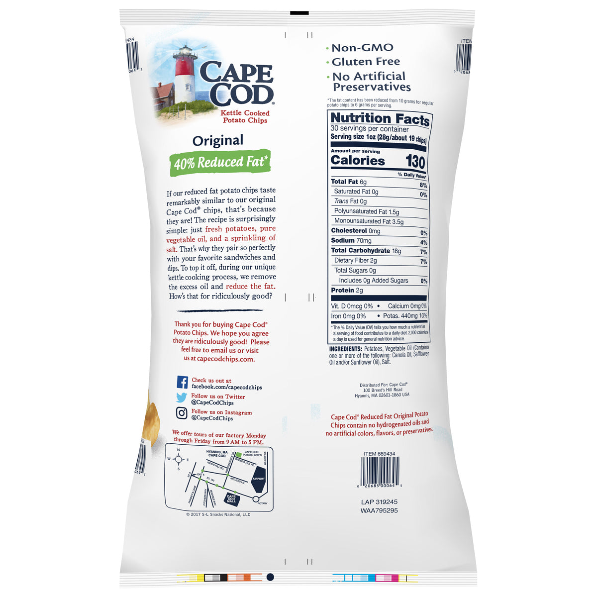 Cape Cod Less Fat Kettle Cooked Potato Chips 30 oz