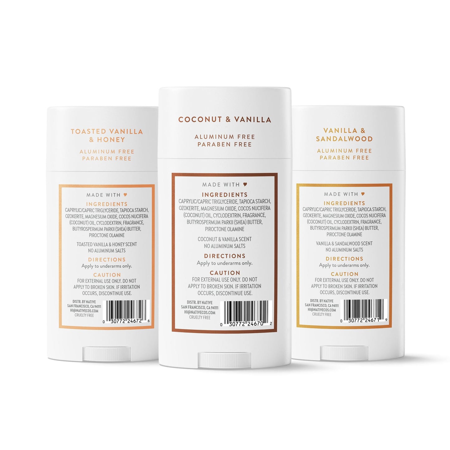 Native Aluminum-Free Deodorant, Vanilla Variety Pack, 2.65 oz., 3 pk.