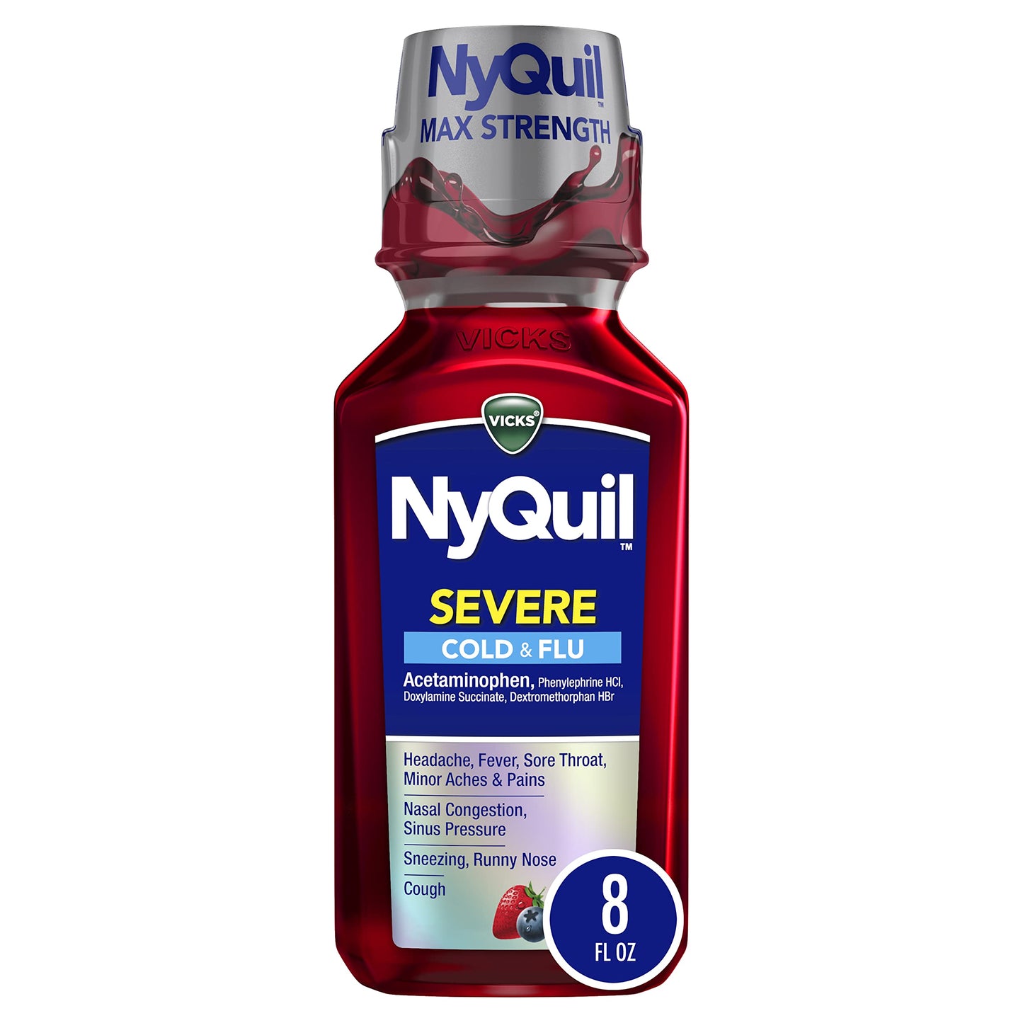 Vicks NyQuil Severe Cold & Flu Nighttime Relief Berry Flavor Liquid 8 Fl Oz