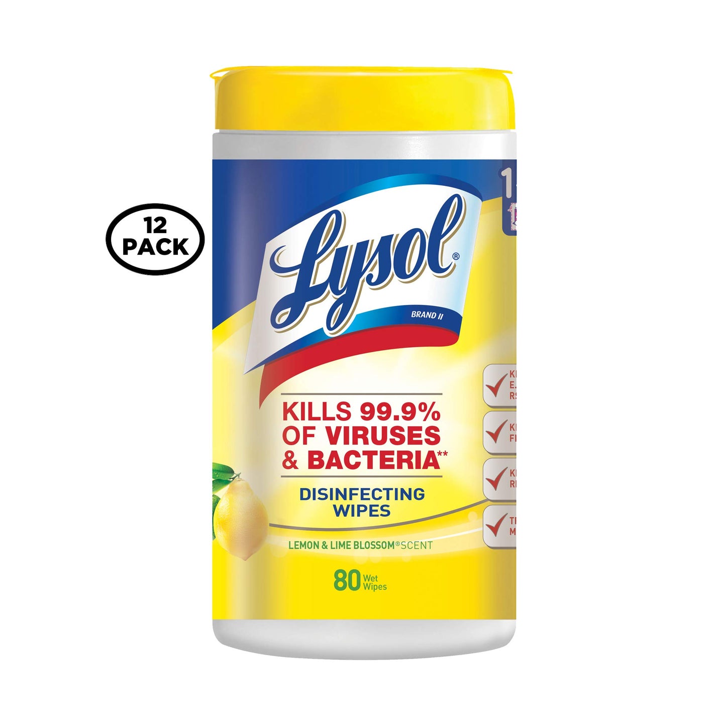 Lysol Disinfecting Wipes, Lemon and Lime Blossom, 80 Count (Pack of 12)