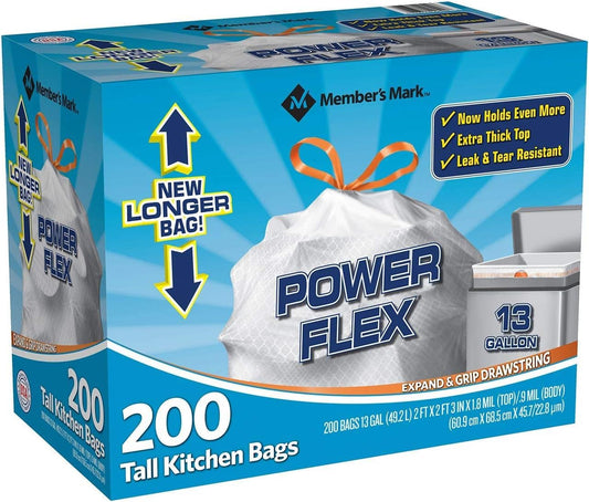 Member's Mark 13 gallon Tall Kitchen Bags New Longer Bag, 200Count(Pack of 1)