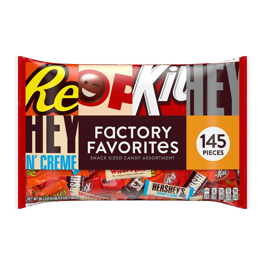 Hershey's Factory Favorites Chocolate Bars Assortment. Extra Large Bag 4.5 Pounds of Delicious Candy. Approximately 145 Chocolate Candy Bars.