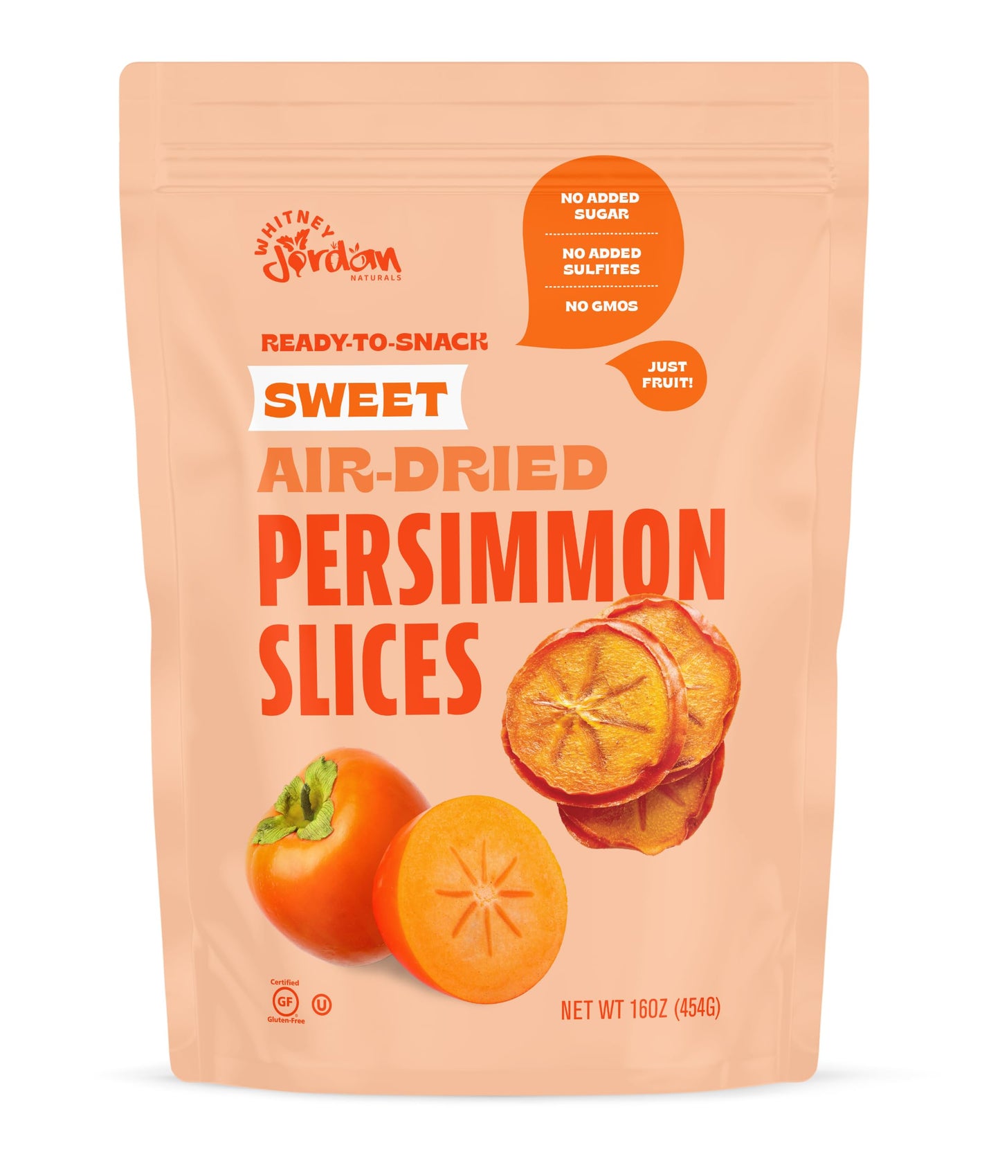 Whitney Jordan Naturals, Sweet Air-Dried Persimmon Slices - Ready to Snack, No Added Sugar, Non-GMO, Vitamin-Packed Fruit, Healthy On-the-Go Snack, 16 Ounce Bag