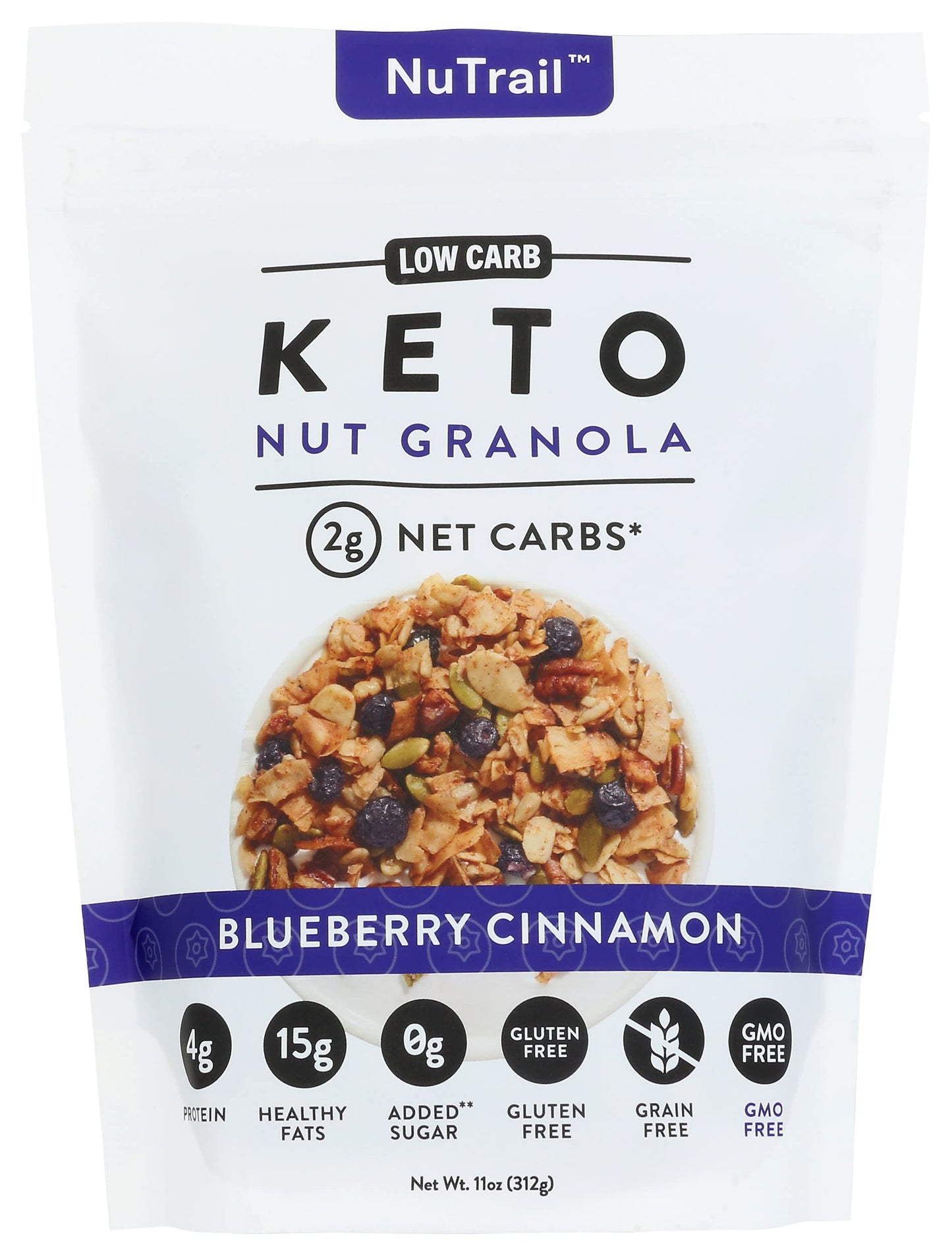Nutrail Blueberry & Cinnamon Granola, No Added Sugar, Gluten Free, 11 Ounces (Pack Of 6)